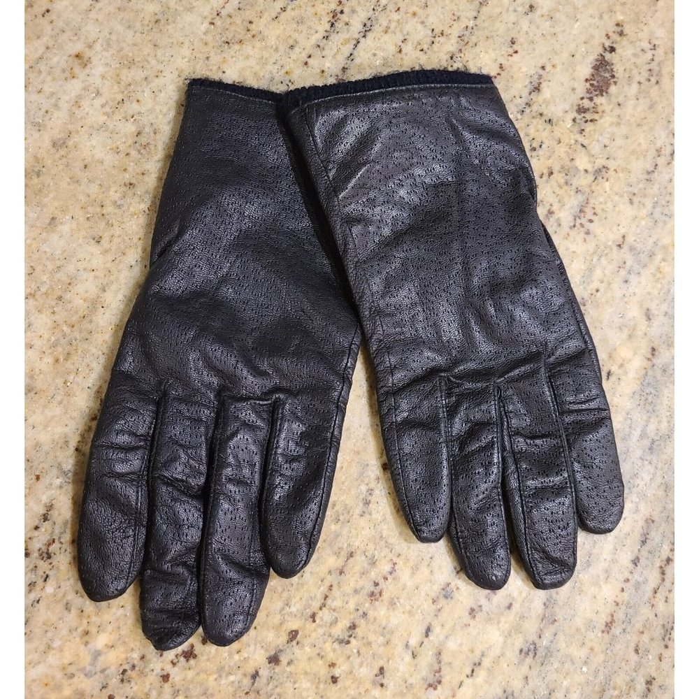 Vintage? New? Size XL Black Pierced Textured Leather Knit Lined 9.5" Gloves